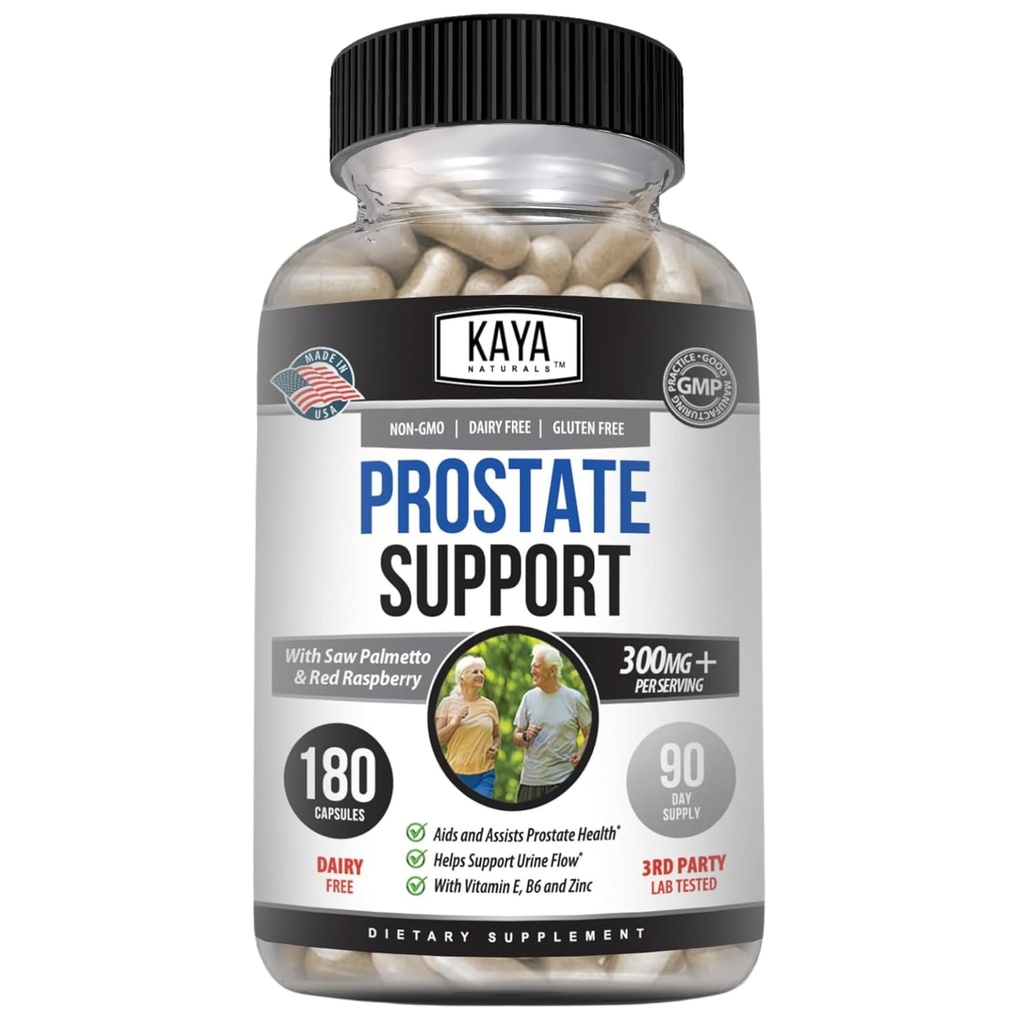 Kaya Naturals Prostate Support | 머리 성장을위한 잠재적 인 DHT 차단제, 수면 촉진, 베타 차단제는 Frequent Urination, 지원 방광 빈 및 체력 보충 (180 캡슐)
