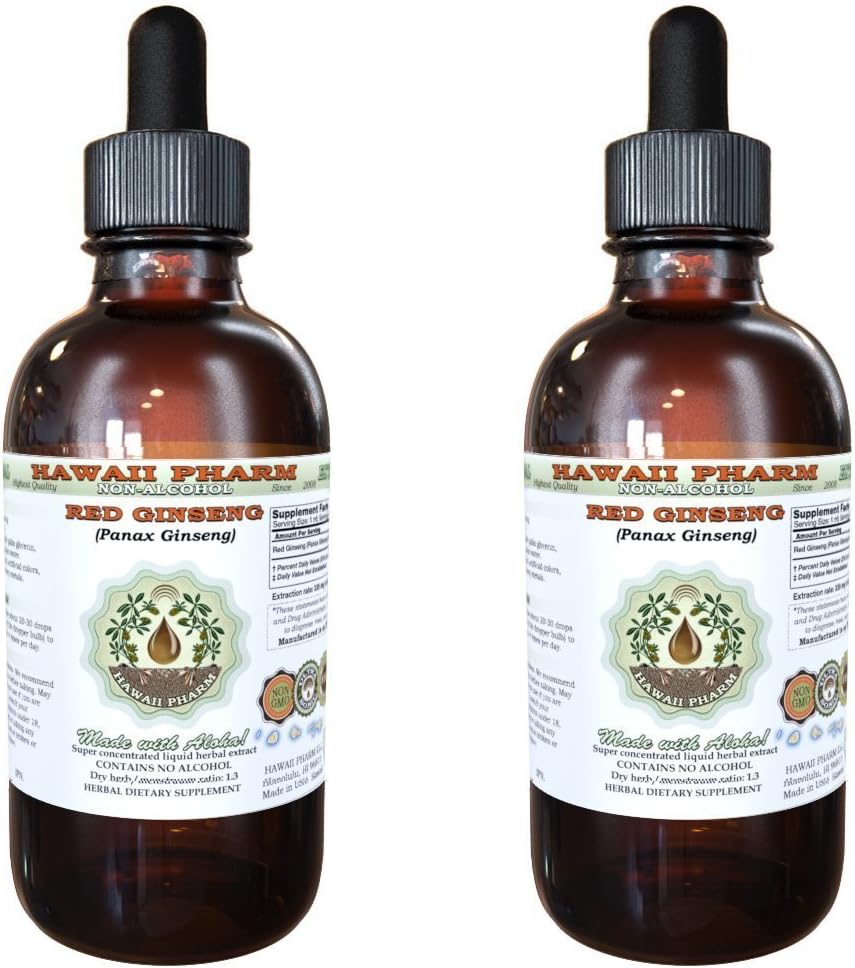 레드 인삼 알코올 무료 액체 추출, 유기 레드 인삼 (Panax Ginseng) 건조 루트 글리세리 자연적인 초본 보충, 하와이 Pharm, 미국 2x4 fl.oz