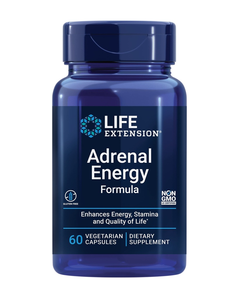 수명 연장 Adrenal 에너지 공식, 도움은 긴장, holy Basil, cordyceps, bacopa 및 ashwagandha, 글루텐 자유로운, 비 GMO, 채식주의자, 60의 캡슐의 효력을 금합니다
