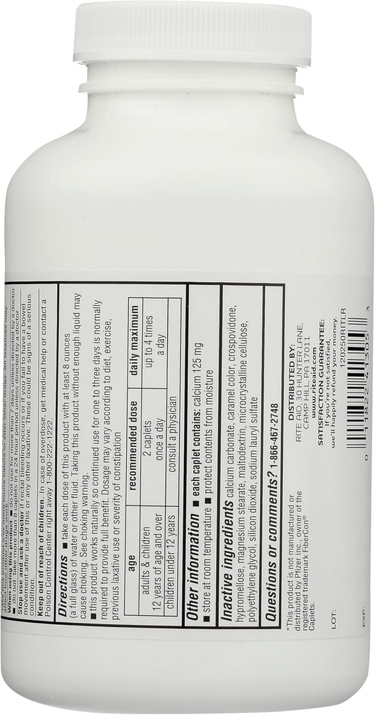 Rite 원조 섬유 치료 모자, 칼슘 Polycarbophil 625mg - 250 조사, 성인을 위한 Laxatives, 섬유 알약
