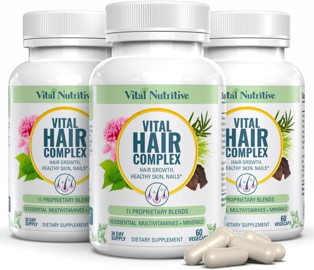 Vital Hair Complex - 여성과 남성을위한 헤어 성장 비타민 - 비타민 B - 건강한 헤어 스킨 및 손톱을위한 헤어 성장 보충 -Hormone & 글루텐 무료 - 여성 비타민