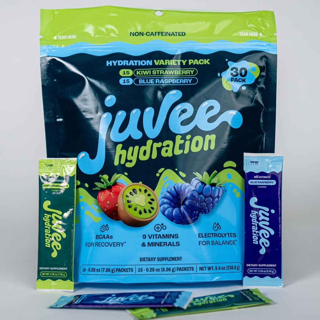 Juvee Hydration - Zero Sugar, Caffeine-Free, Electrolytes, BCAAs, Vitamins & Minerals - 15 Calories, 글루텐 무료, Vegan, Non-GMO - 다양한 팩 - 30 카운트