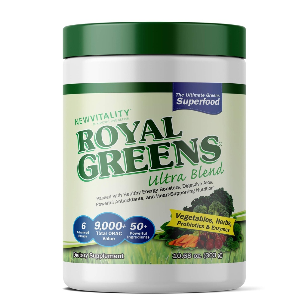 새로운 활력 로얄 그린 슈퍼 푸드 분말 | Probiotics, Enzymes, Antioxidants, Wheat Grass & Greens 10.75oz (30 일 공급)와 건강한 Veggie 분말