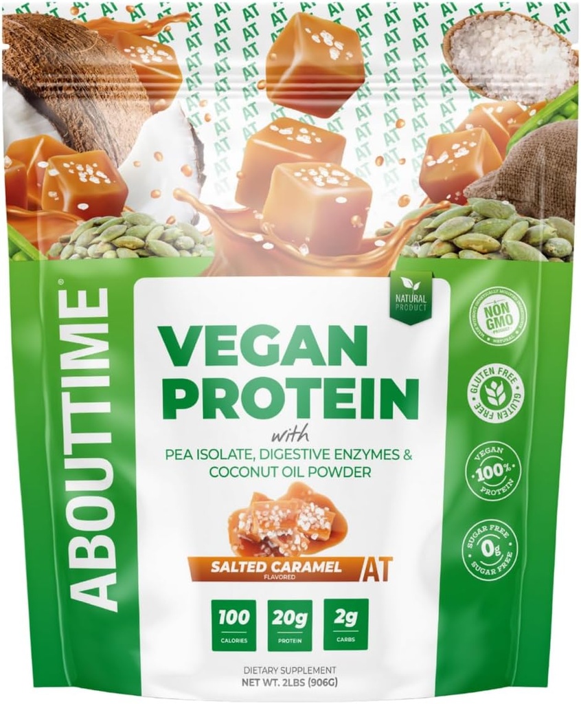 시간에 관하여 Vegan 단백질 분말 20g 소금물에 절인 Caramel, 자연적인 성분, 비 GMO, 근거한 식물, 글루텐 자유로운, Soy 자유로운, 낙농장, 32의 서빙