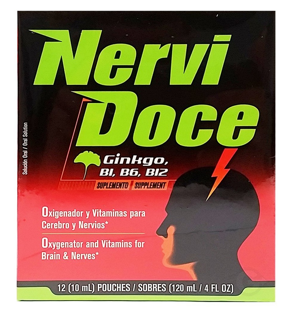 Nervidoce Multivitamin 12 카운트 파우치 - Ginkgo Biloba 및 B Complex
