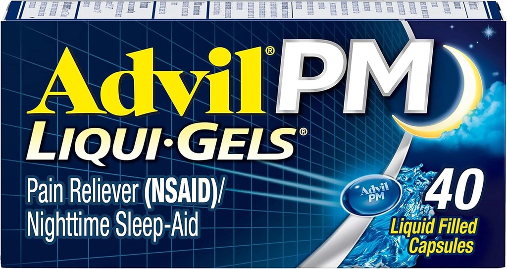 Advil PM Pain Reliever 및 야간 수면 보조, 통증 완화 및 수면 보조를위한 Diphenhydramine 시트 레이트 - 40 코팅 캡