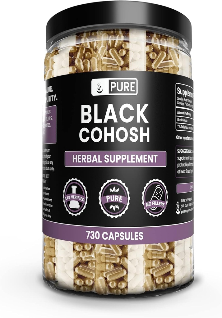 순수한 본래 성분 검정 Cohosh (730의 캡슐) 마그네슘 또는 밥 충전물 없음, 항상 순수한, 확인되는 실험실