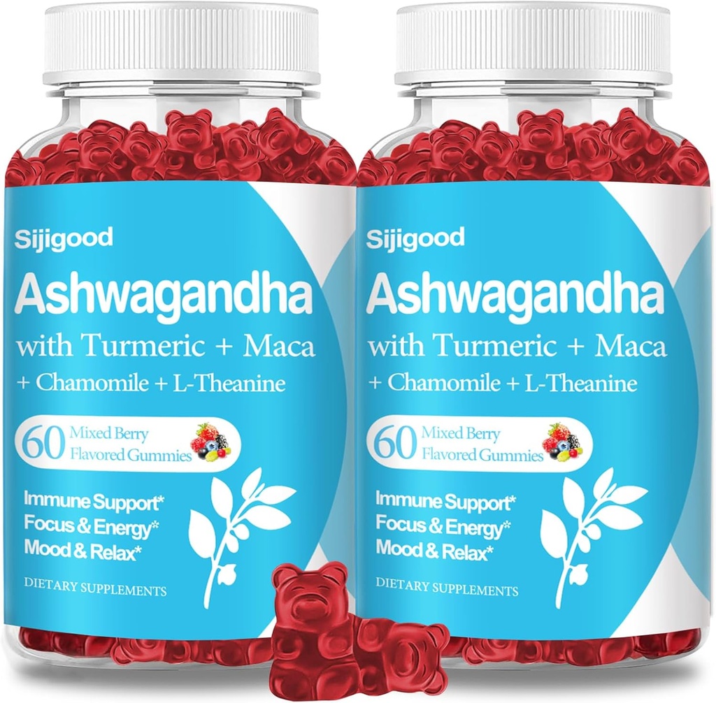 2 Pack Ashwagandha Gummies 와 L-theanine, Ashwa Root Supplement Gummy 에 여성 남성, 120 혼합된 Berry 맛 Gummies