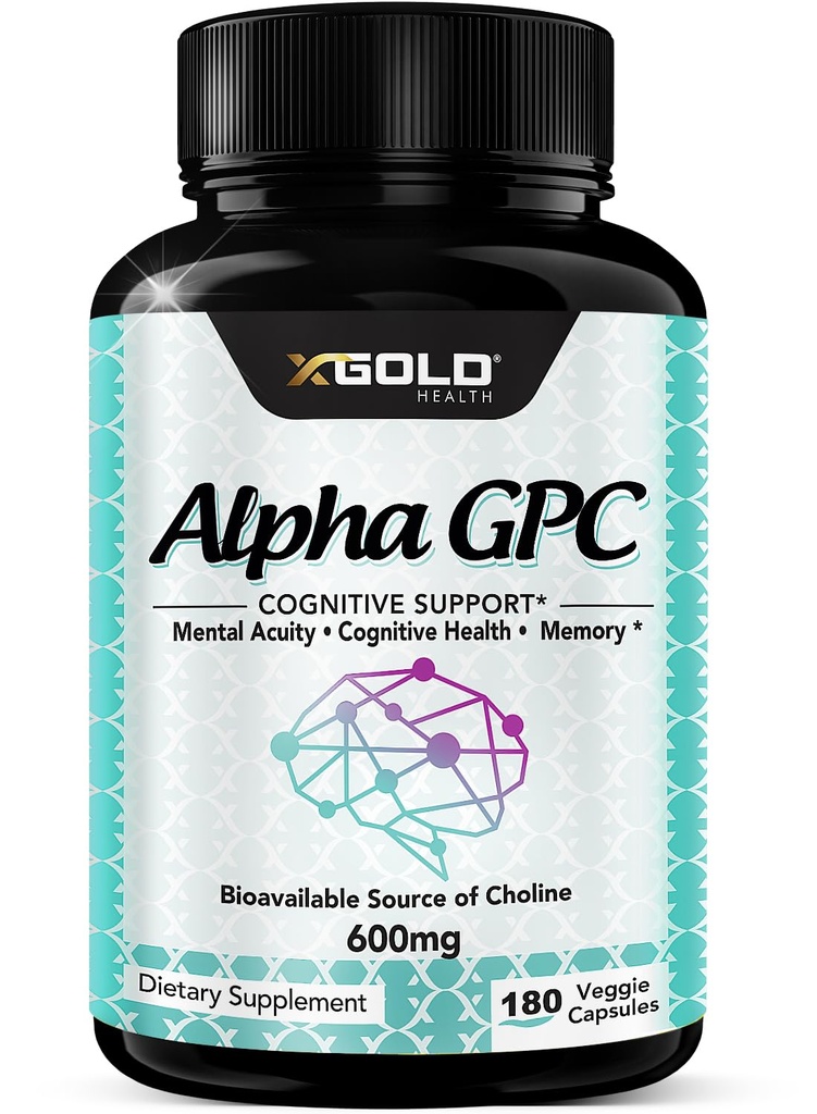알파 GPC 콜린 보충교재 600mg, 99%+ 높은 순화, 콜린의 높게 생물 사용 가능한 근원, 180 Veggie 캡슐, Cognitive 증강 인자 Nootropic의 지원 기억 & 뇌 기능, Boosts 초점 & 계류