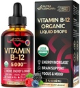 USDA 유기 비타민 B12 잠수함 - 여성을 위한 5000 mcg 액체 채식주의자 Methylcobalamin & 남자 - 에너지 부스트, 초점 & 계류, 뇌 건강 지원 - 최대 흡수 - 2 달 공급, 2개 fl oz