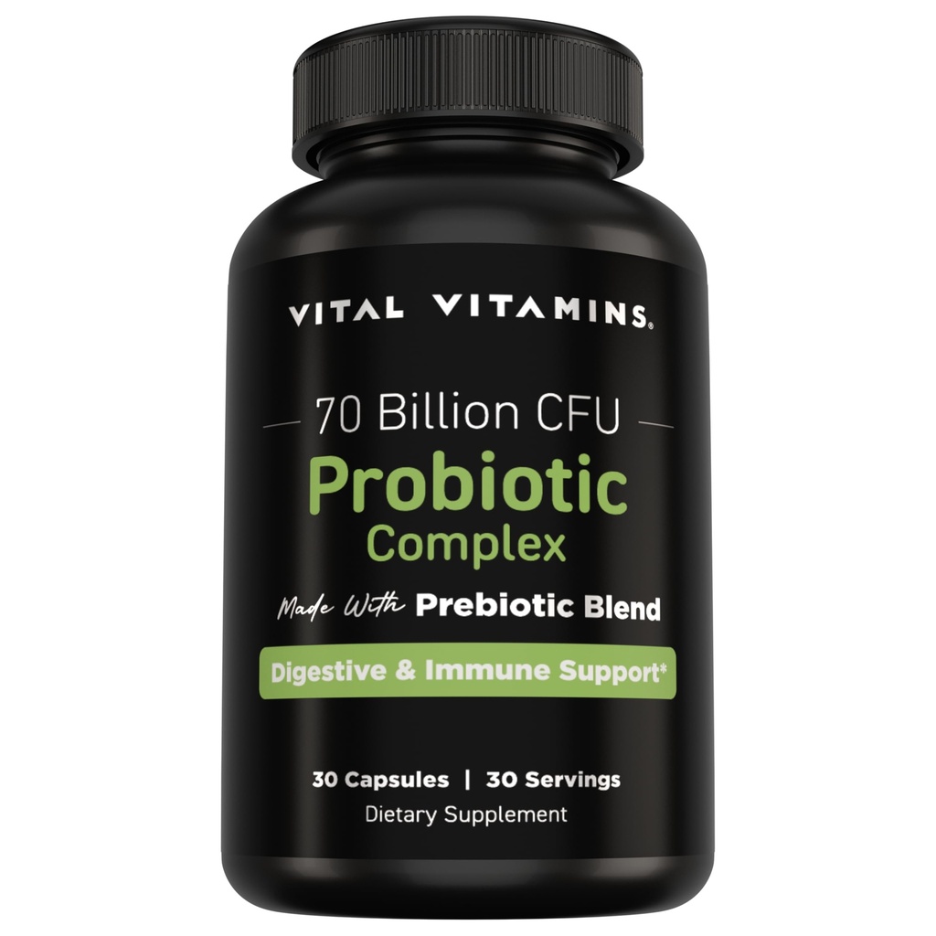 남성 & 여성을위한 생생한 비타민 Probiotic Complex - 70 억 CFU - Prebiotic Blend - 소화, Gut Health, & Immune Support - 10 Strains의 강력한 혼합 - 30 캡슐