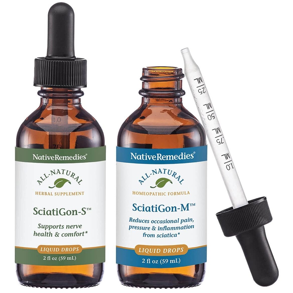 Native Remedies Complete Sciatigon ComboPack - 모든 자연 초본 보충은 Sciatic Nerve 및 Natural Homeopathic Remedy의 압력을 감소시킵니다 통증, 주름 및 numness