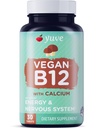 최대 흡수를위한 칼슘이있는 Yuve Vegan B12 - Active Energy & Central Nervous System Support - 1000mcg Cobalamin 비타민 B 12 - 자연, 비 GMO, 글루텐 - 무료, 설탕 - 무료 - 30 탭