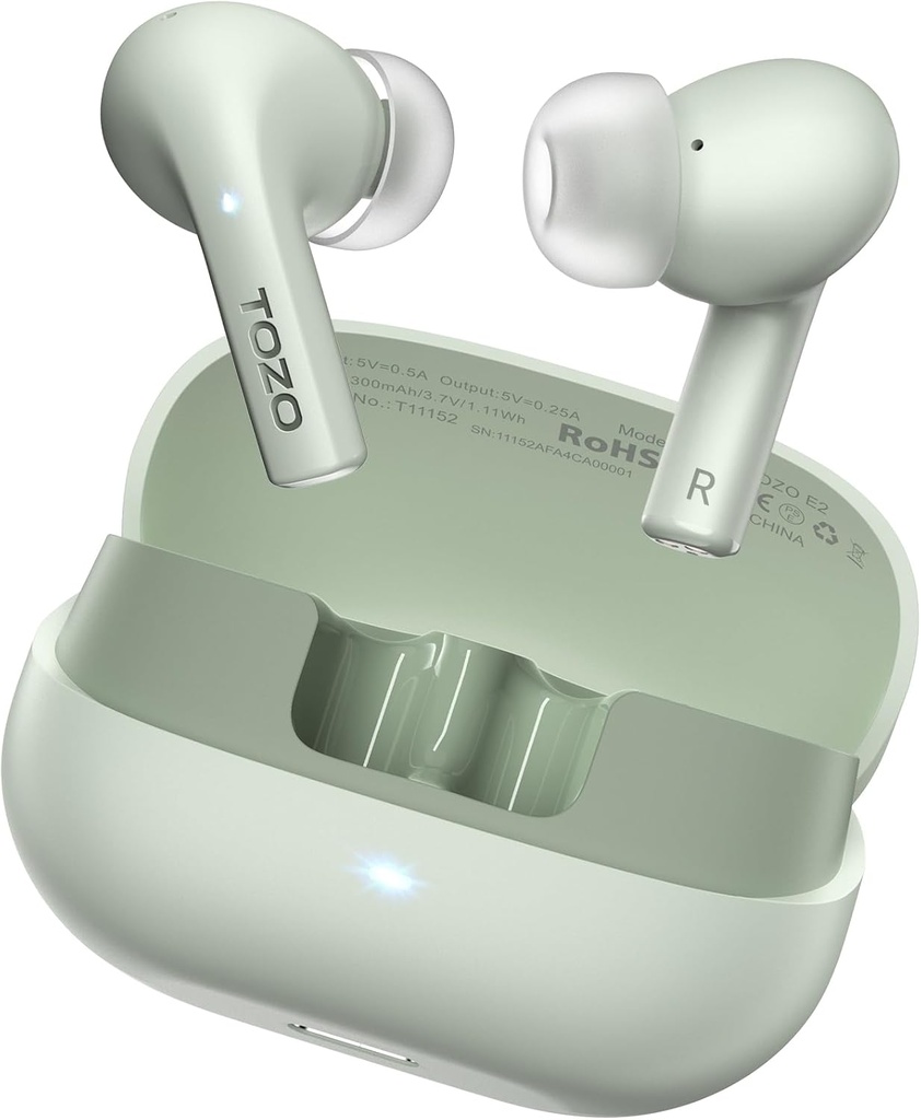 TOZO E2 2 Mics AI 외침 잡음 취소, 강력한 베이스를 가진 10mm 운전사, App는 32 EQs, 30H Playtime, Bluetooth 5.3 귀 Buds의 안락 적합 in-Ear 헤드폰을 주문을 받아서 만듭니다