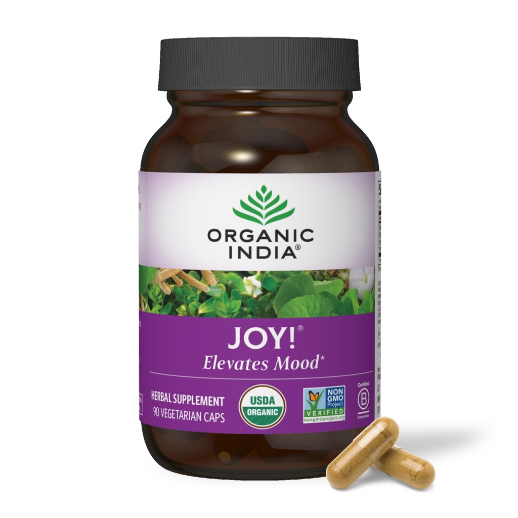 ORGANIC INDIA Joy 초본 보충 - 면역 지원, 메모리 및 농도 촉진, Vegan, Gluten-Free, Kosher, USDA 인증 유기, 비 GMO, 칼로리 - 90 캡슐