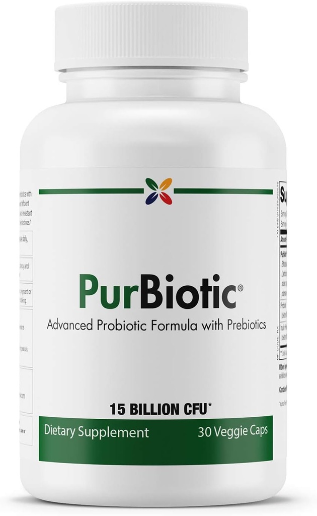 Stop Aging Now - PurBiotic® 15 BILLION CFU (PROWPT) - Prebiotics와 고급 Probiotic 공식 - 30 Veggie Caps