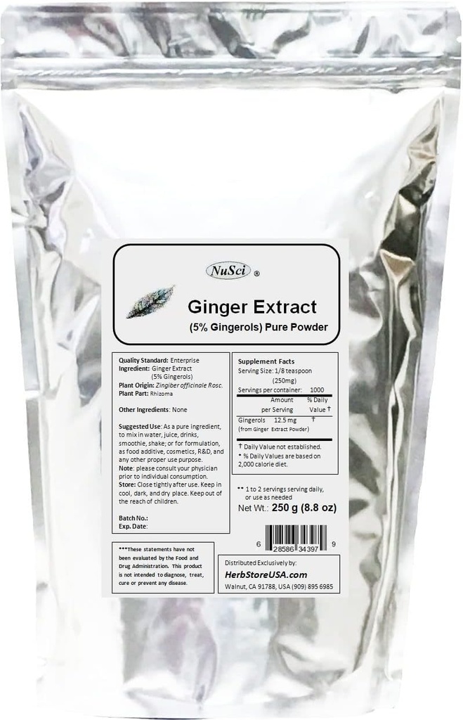 생강 뿌리 추출물 250g (8.8 oz) 분말 표준화된 5% Gingerols의 지원 소화 체계