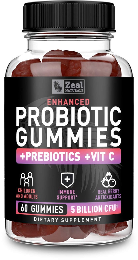 성인과 어린이 (60 개)에 대한 프로 바이오 틱 구미 | 5 억 CFU) w/Organic Berry Antioxidants & 비타민 C Immune 지원 및 Digestion gummy- Prebiotics 및 여성 구미를위한 프로 바이오 틱