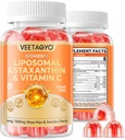 Astaxanthin 보충 교재 6mg + Liposomal 비타민 C 1000mg - 이중 층 - Niacin B6, B12, Folate, Biotin - 산화 방지제 - 젤라틴 무료, 수가 무료, 60Cts