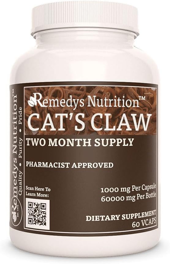 Remedy’s Nutrition Cat’s Claw Bark & Root | 1,000 mg, 60 Vegan 캡슐 초본 다이어트 보충 | 2 개월 공급