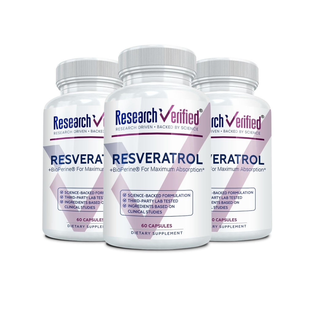 연구 검증된 Resveratrol - 98% Trans-Resveratrol 1000 mg의 노화 방지 지원 - 병 당 60의 캡슐 - 3개의 병