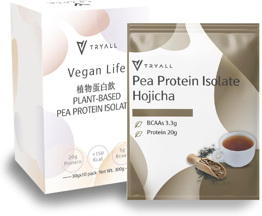 TRYALL 공장 기반 완두 단백질 분말 절연 (20g의 단백질) 여행 향료 (Hojicha, 10 팩)