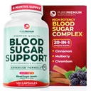 PurePremium 정상 혈액 설탕 지원 보충교재 - 20의 활동적인 성분 복잡한 지원 혈액 설탕 수준 정상적인 범위에서 이미 - Cinnamon, Bitter Melon, 크롬, Mulberry - 120ct로
