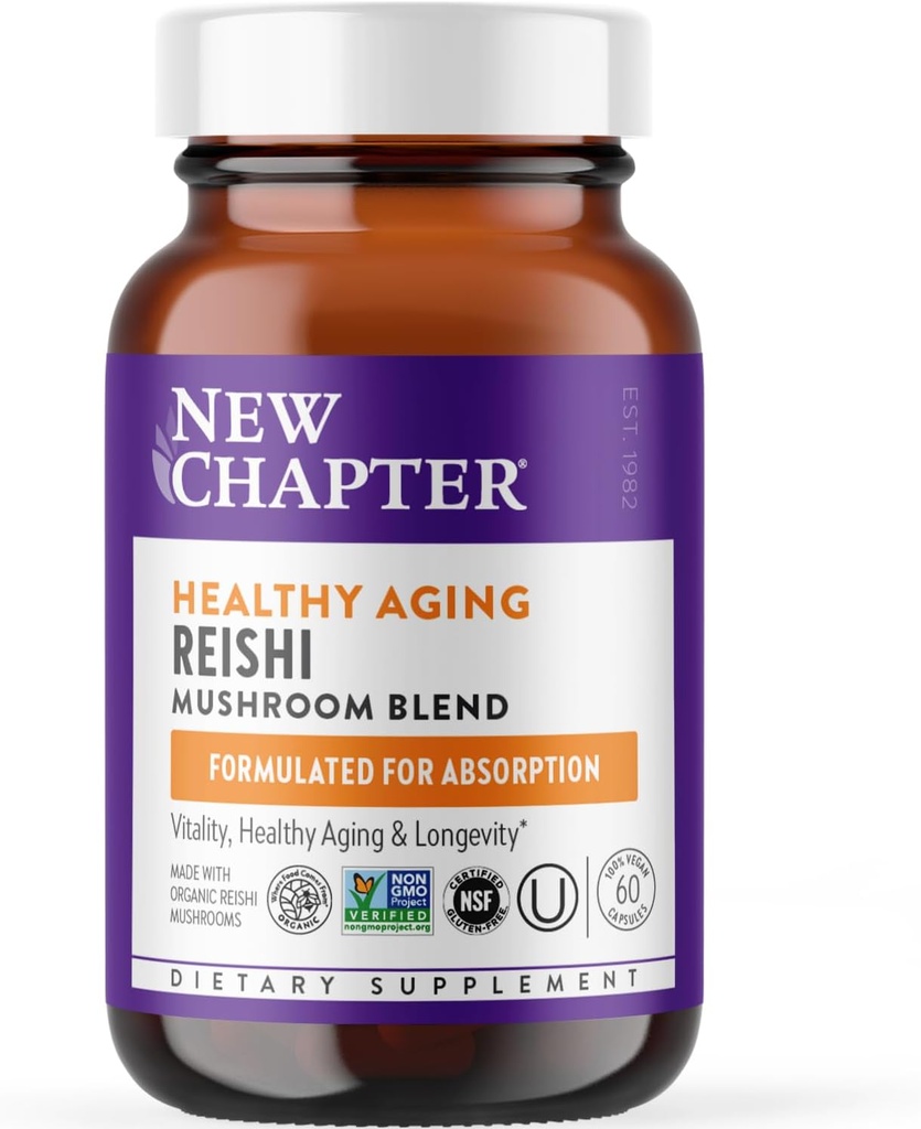 새로운 장 Reishi 버섯 - LifeShield Reishi for Healthy Aging + Organic Reishi 버섯 + Vegan + Non-GMO, Nootropic 재료 - 60 ct