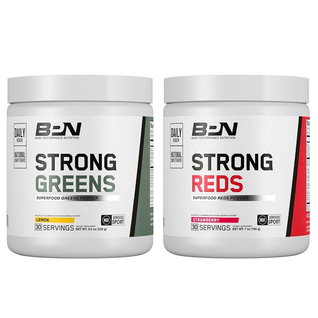 BARE PERFORMANCE NUTRITION BPN 강한 녹색 (레몬) & 레드 (스트로베리) Superfood 번들