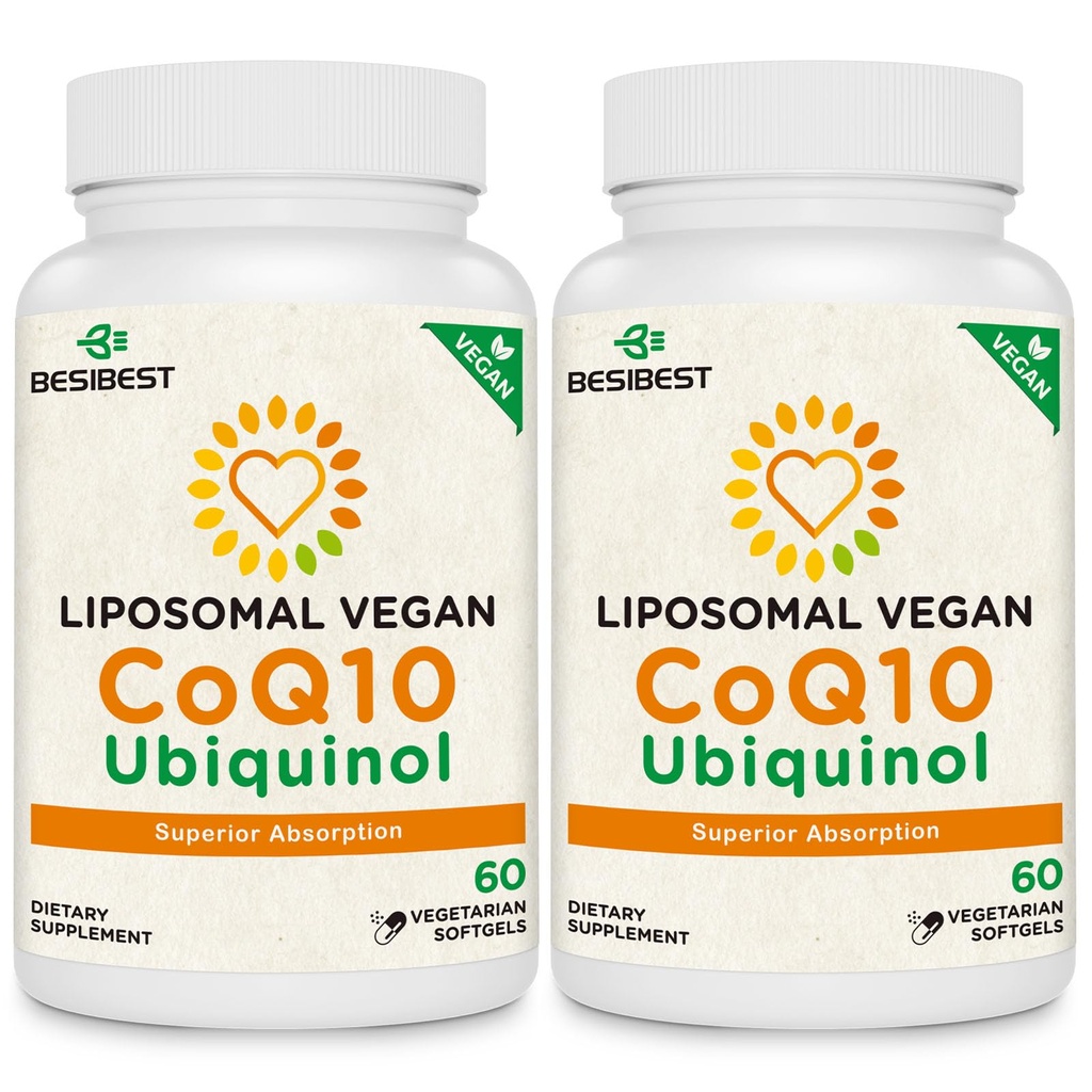 Besibest 1000mg Liposomal CoQ10 Ubiquinol, 120 Vegan Softgel, 높은 흡수 Ubiquinol CoQ10 보충교재, 심장 기능 & 에너지 생산을 위한 Coenzyme Q10의 활동적인 산화 방지제 모양
