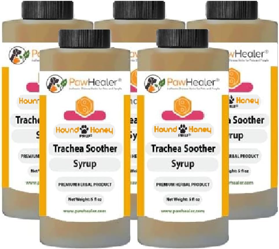 Trachea Soother Syrup 5PAK Hound Honey - 콜럼버스의 증상에 대한 자연 초본 Remedy - 맛 좋은 - 관리자 (5 fl oz / ea)로 쉽게