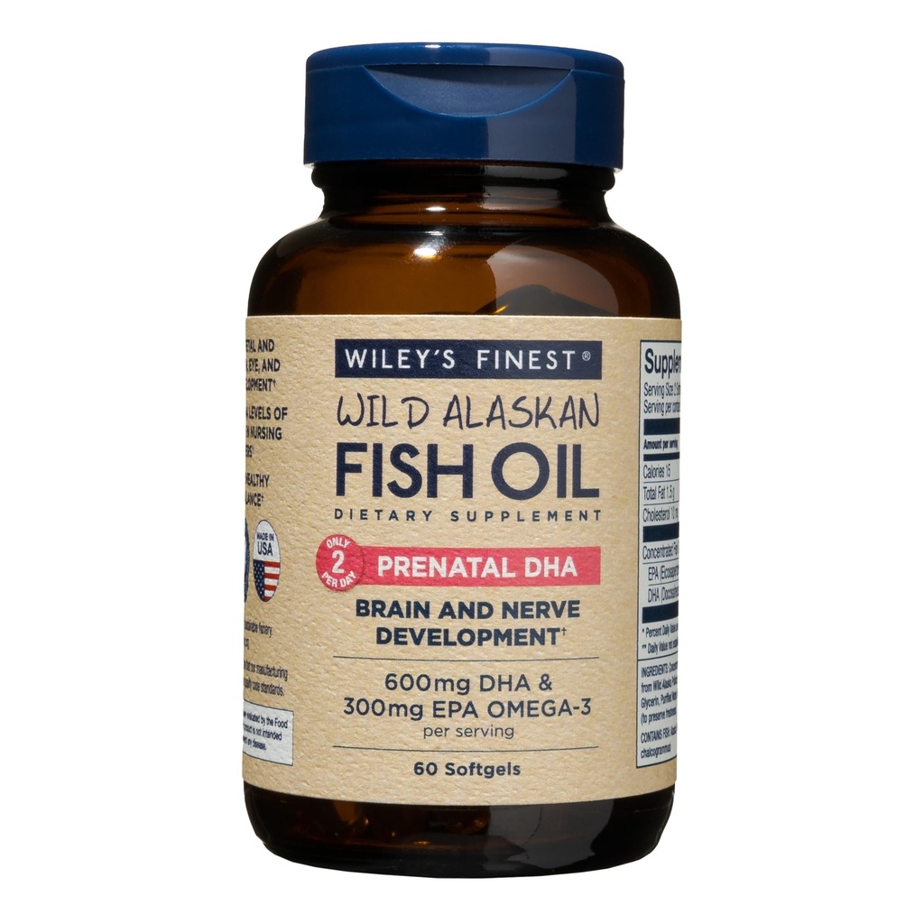 Wiley의 가장 정밀한 야생 알래스카 물고기 기름 Prenatal DHA - 900mg EPA와 DHA Omega-3s 임신한 여성과 간호 어머니 - 60 Softgels (30 Prenatal 비타민 봉사)