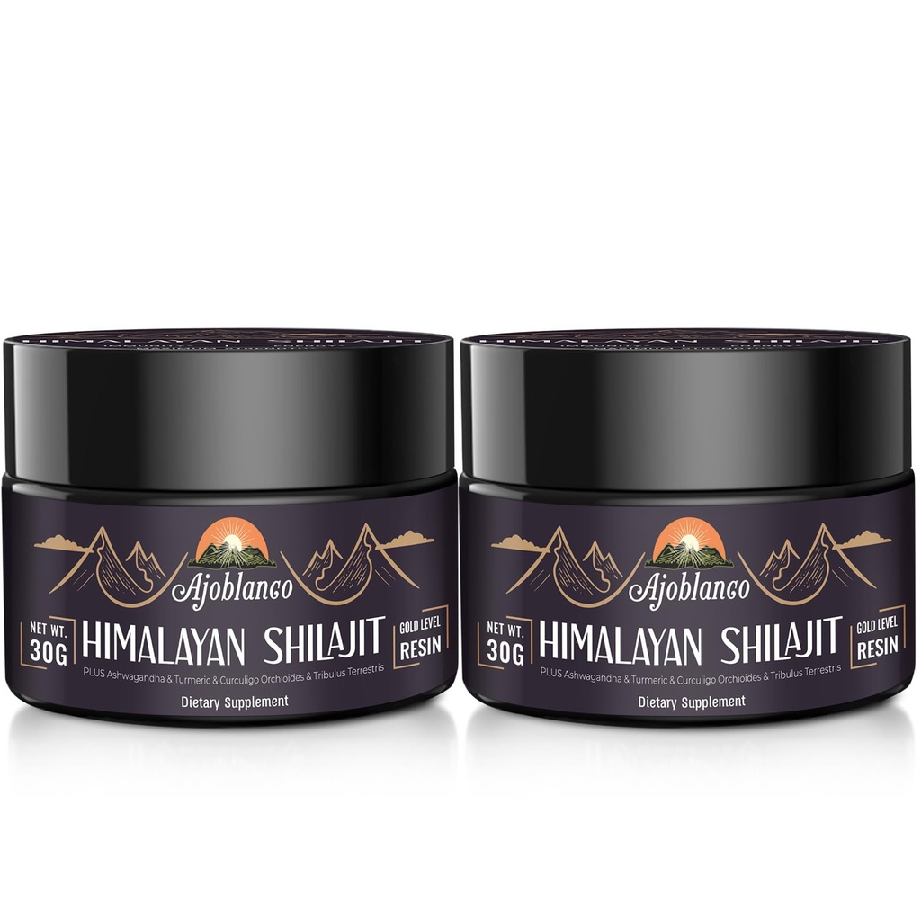 Ajoblanco 600mg 자연적인 Himalayan 유기 Shilajit 수지 - 에너지, 힘 & 면제를 위한 높은 힘에 있는 유기 Ayurvedic 혼합을 가진 Himalayan 금 Shilajit 수지, 2의 팩