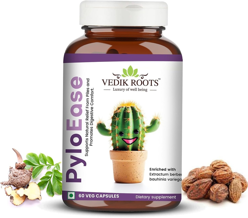 PyloEase | Ayurvedic Herbal Supplement Traditionally Used to Support Digestive Comfort & Daily Balance | 소화 장애로부터 기복과의 연계 | 60 Veg Capsules, (Pack of 1)