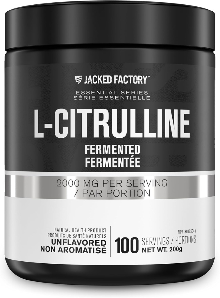 Jacked Factory L-Citrulline - Fermented L Citrulline Powder, 증가 된 혈액 흐름, 강도, 및 내구시간을위한 산화 산화물 부스터 - 100 서빙, Unflavored