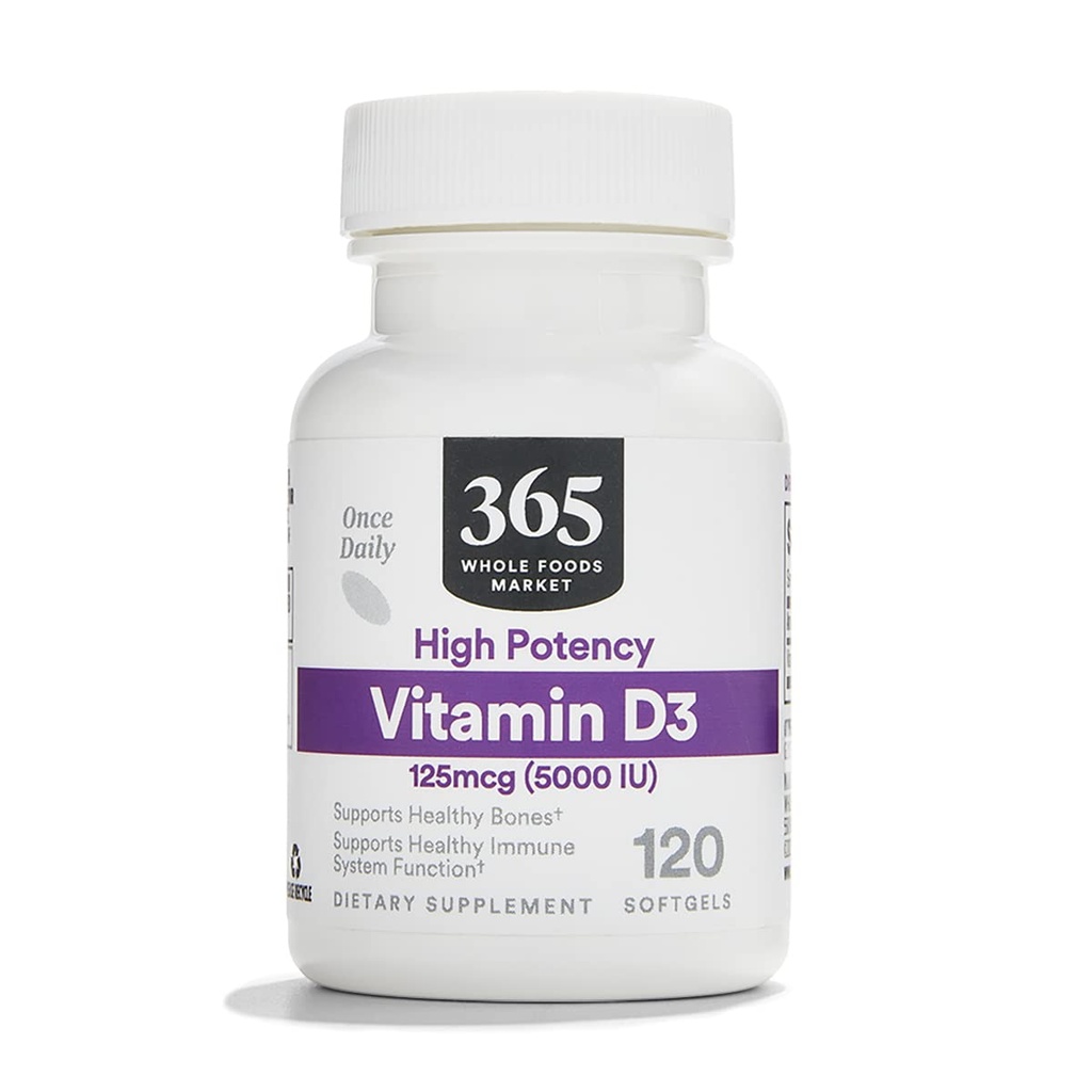 전체적인 음식 시장, 비타민 D3 Softgels, 5000 IU, 120 CT에 의하여 365