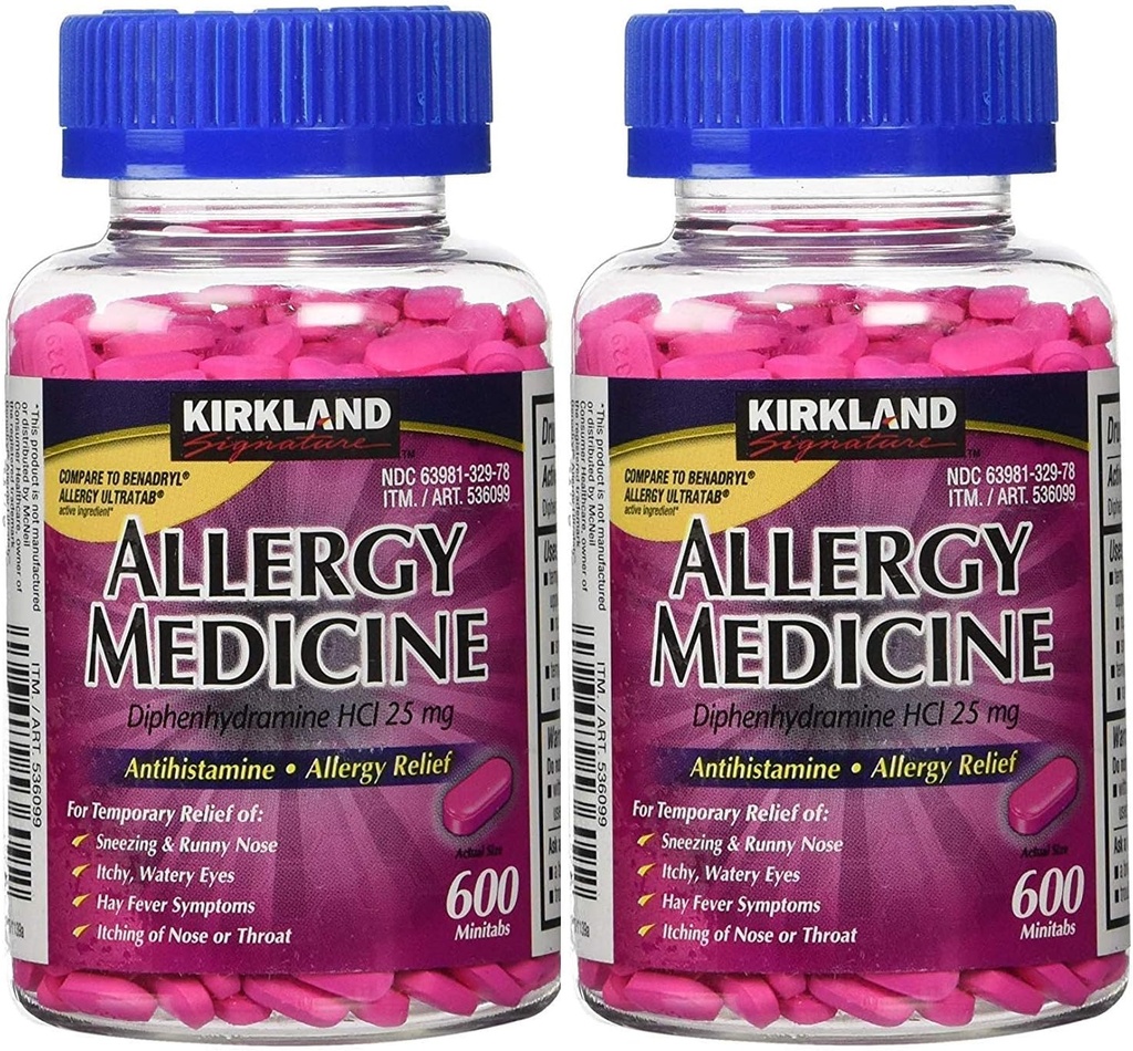 Kirkland 서명 알레르기 약 Diphenhydramine HCI 25 mg - 600 Minitabs - 2 팩