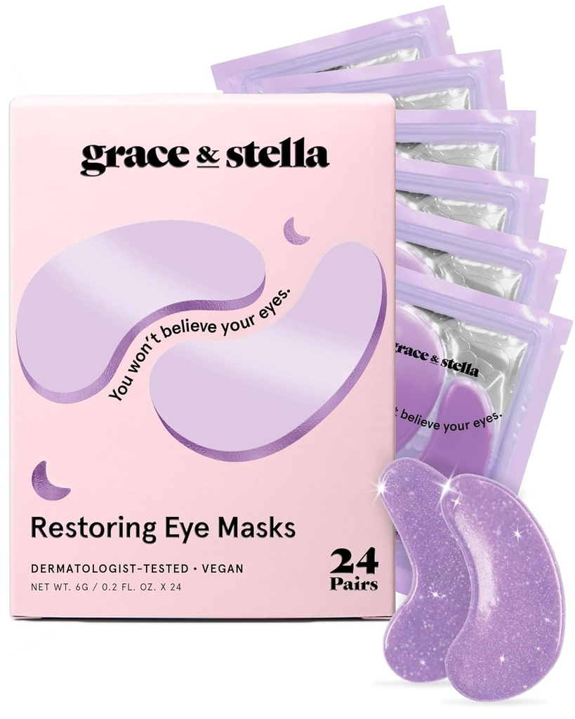 화려한 눈과 다크 서클에 대한 눈 패치 아래 우아한 & stella Retinol - Hyaluronic 산을 가진 눈 마스크의 복원 젤 - Vegan Cruelty-Free Skincare, 여성을위한 생일 선물 (Purple, 24 쌍)