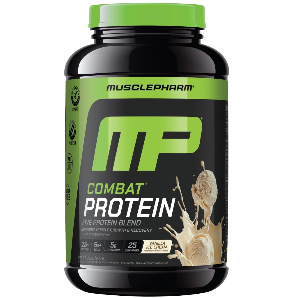 MusclePharm 전투 단백질 분말, 바닐라 맛, 생산적인 운동을 위한 연료 근육, Whey Protein Isolate & Egg Albumin를 포함하여 5개의 단백질 근원, 글루텐 자유로운, 2 lb, 25의 서빙