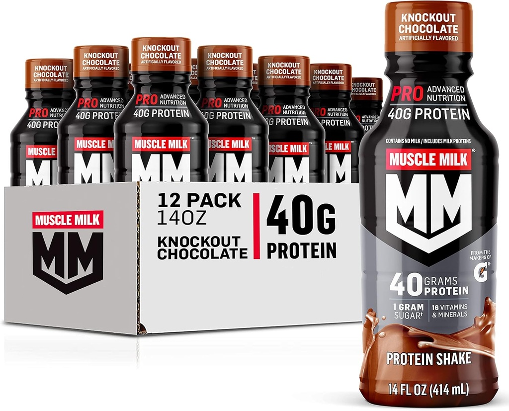 근육 우유 직업적인 진보된 영양 단백질 Shake, Knockout 초콜렛, 14 Fl Oz 병, 12 팩, 40g 단백질, 1g 설탕, 16 비타민 & 무기물, 6g 섬유, 운동 회복, 포장 May Vary