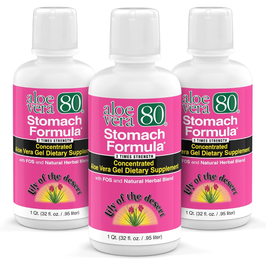 사막 Stomach 공식의 Lily, 알로에 Vera 80 젤 - Slippery Elm, Chamomile, Peppermint 및 Gut 건강, Heartburn, 산 Reflux, 32 Oz (포장 3)를 가진 Aloe Vera 주스 농축