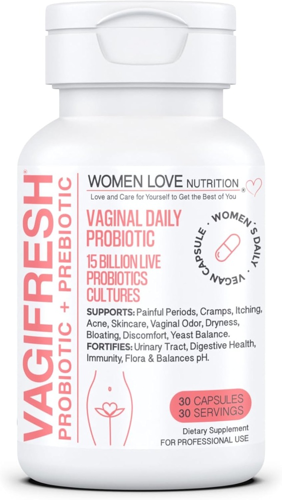 VAGIFRESH 질 프로 바이오 틱스, pH 밸런스, 프리 바이오 틱스 & 락토 박테리아. 여성 질 건강 보충교재 - 건강한 질 냄새 & Flora, 30 조사.