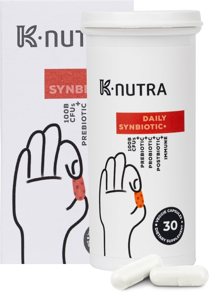 K-Nutra Daily Synbiotic+ | 30 캡슐 | 4in-1 Prebiotics, Probiotics & Postbiotics | 100억 CFUs | 여성과 남성을 위한 Gut & Digestive Health Supplement