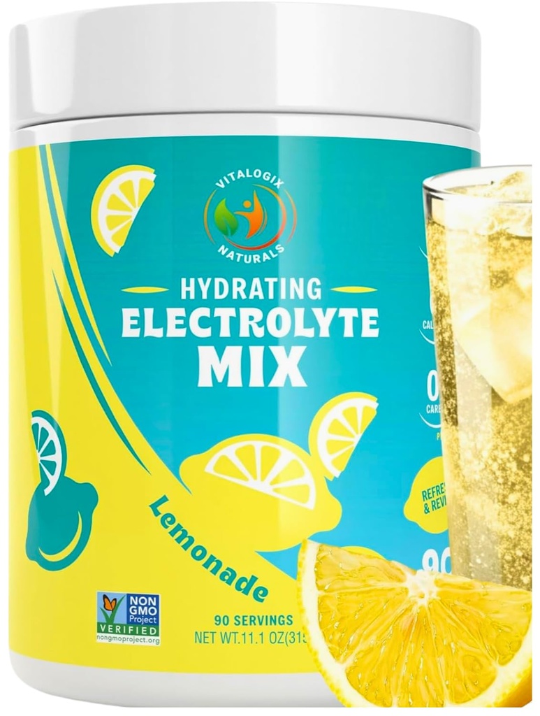 Electrolyte Powder – Zero Sugar Lemon Hydration Mix | 90 인분 | Keto, Vegan, Gluten-Free | 근육 회복, 에너지 및 면역 지원을위한 자연 전해질 | 여성용 전해질 음료
