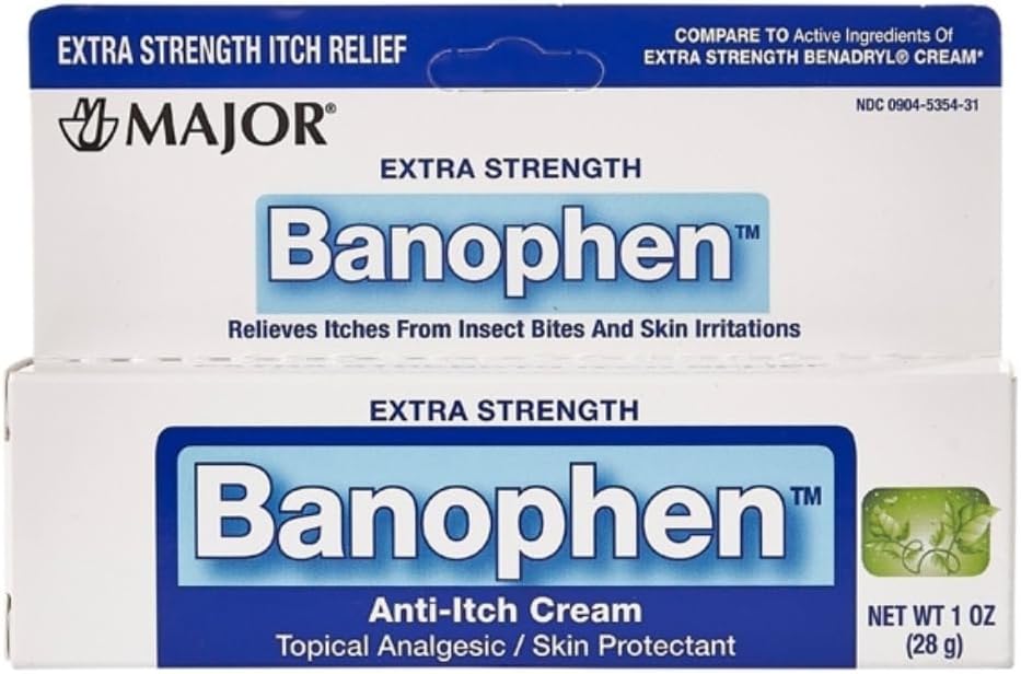 MAJOR Extra Strength Banophen - Anti-Itch Cream - Topical Analgesic Skin Protectant - 곤충 비트와 피부 자극에서 이체를 완화하는 데 도움이됩니다 - 1 Oz. (1 팩)
