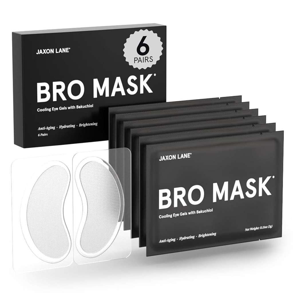 BRO MASK Under Eye Patches for Men Skin Care | 다크 서클과 퍼프런트를 위한 아이 마스크, Bakuchiol, Caffeine & Niacinamide, 남자 (6 쌍)를 가진 노화 방지 Hydrogel 패드