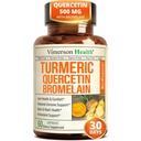 Bromelain Turmeric Curcumin 보충과 Quercetin - 알레르기 완화, 관절 및 면역 지원 - 블랙 페퍼 (비슈틴)과 유기 심황 보충 - 60 Quercetin 500mg 캡슐