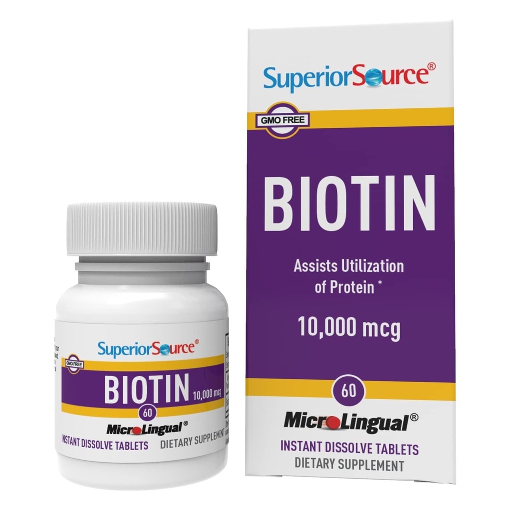 우수한 소스 Biotin 10,000 mcg - 매일 보충교재 지원 머리 건강 & 성장 - 자연적인 Biotin 보충교재 원조 건강한 못 & 피부 - 60의 Sublingual 용해 정제