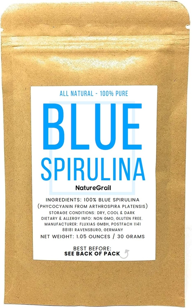파란 Spirulina 분말 - 100% 순수한 Phycocyanin - 깊은 파란 음식 착색 - Arthrospira Platensis - 순중량: 1.05oz/30g