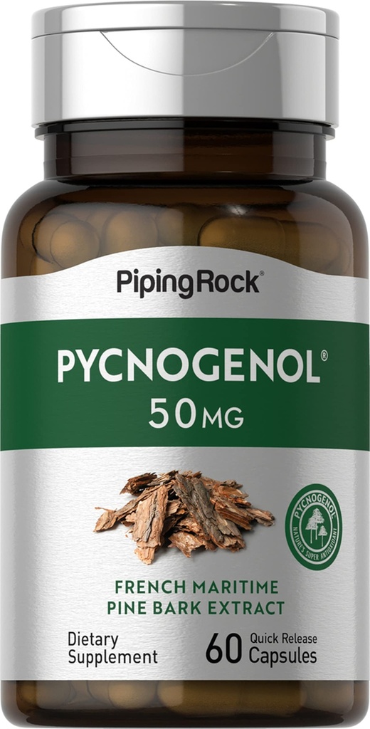 배관 바위 Pycnogenol 보충교재 | 50 mg | 60의 캡슐 | 프랑스 해상 소나무 껍질 추출물 | 남성과 여성을 위한 Pinus Pinaster | Non-GMO, 글루텐 무료